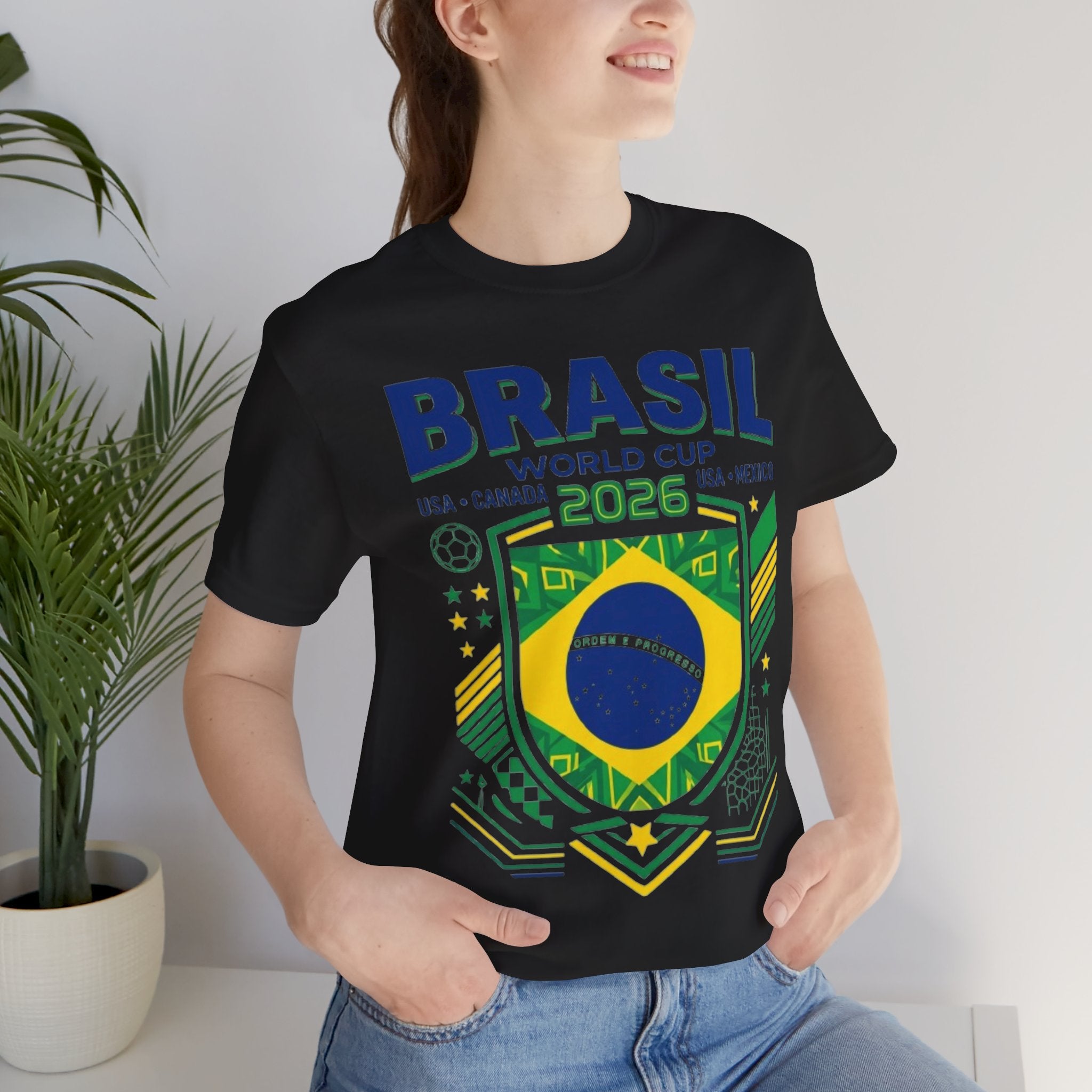 T-shirt Coupe du Monde Brésil 2026 | Blason Football Brésil, États-Unis Canada Mexique