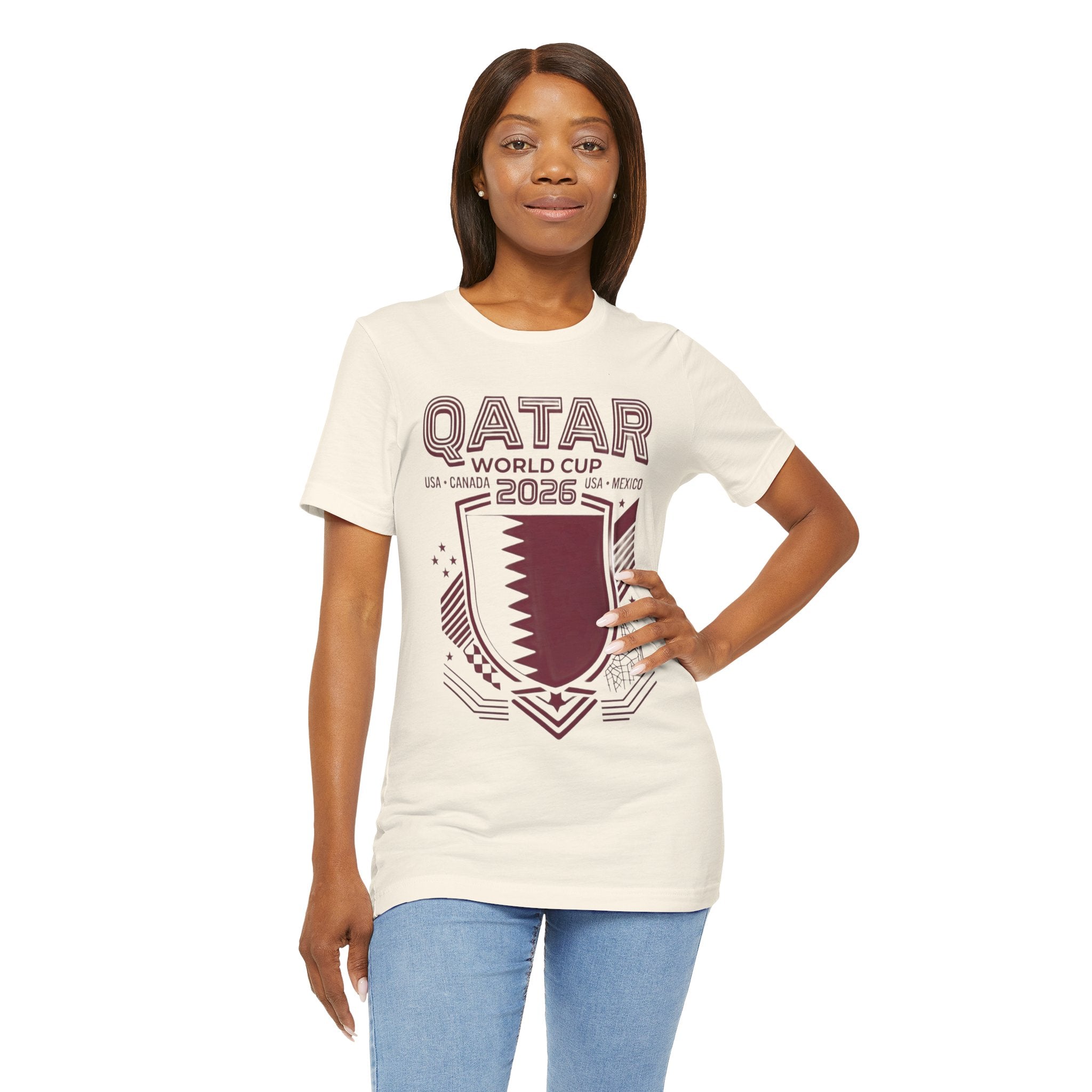 Camiseta del Mundial de Catar 2026 | Escudo de fútbol de Catar, EE. UU., Canadá, México
