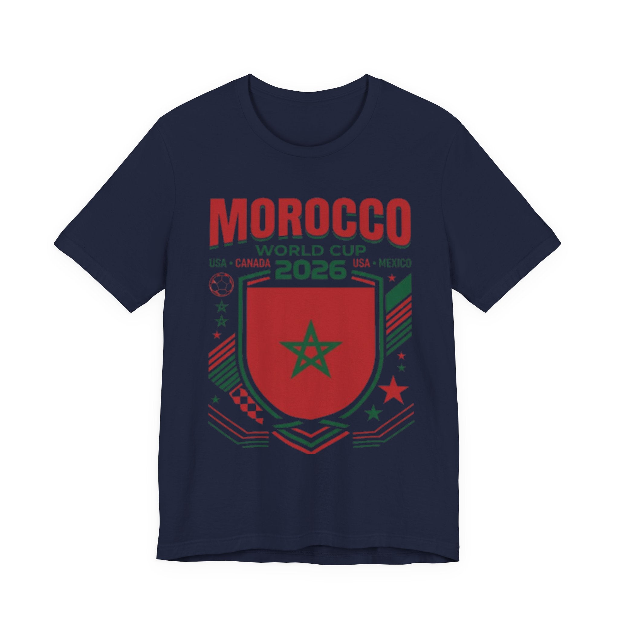 Camiseta Marruecos Copa Mundial 2026 | Escudo de Fútbol de Marruecos, EE. UU. Canadá México
