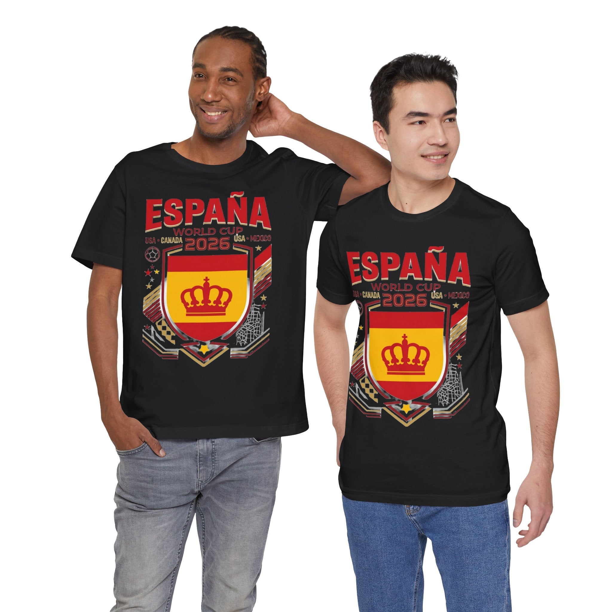 T-shirt Coupe du Monde 2026 Espagne | Blason de football de l'Espagne, États-Unis Canada Mexique