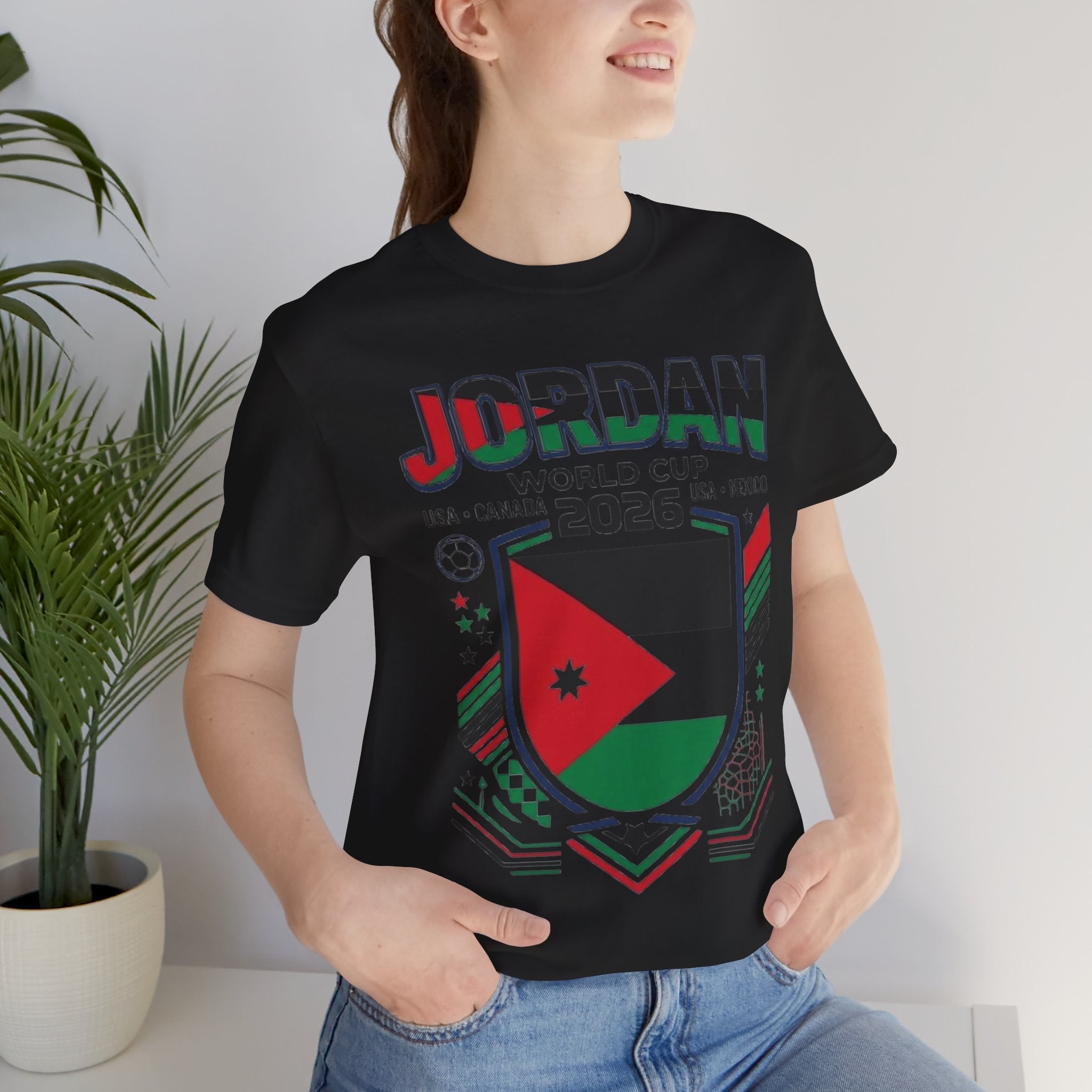 Camiseta Jordan Mundial 2026 | Escudo de fútbol de Jordania, EE. UU., Canadá, México