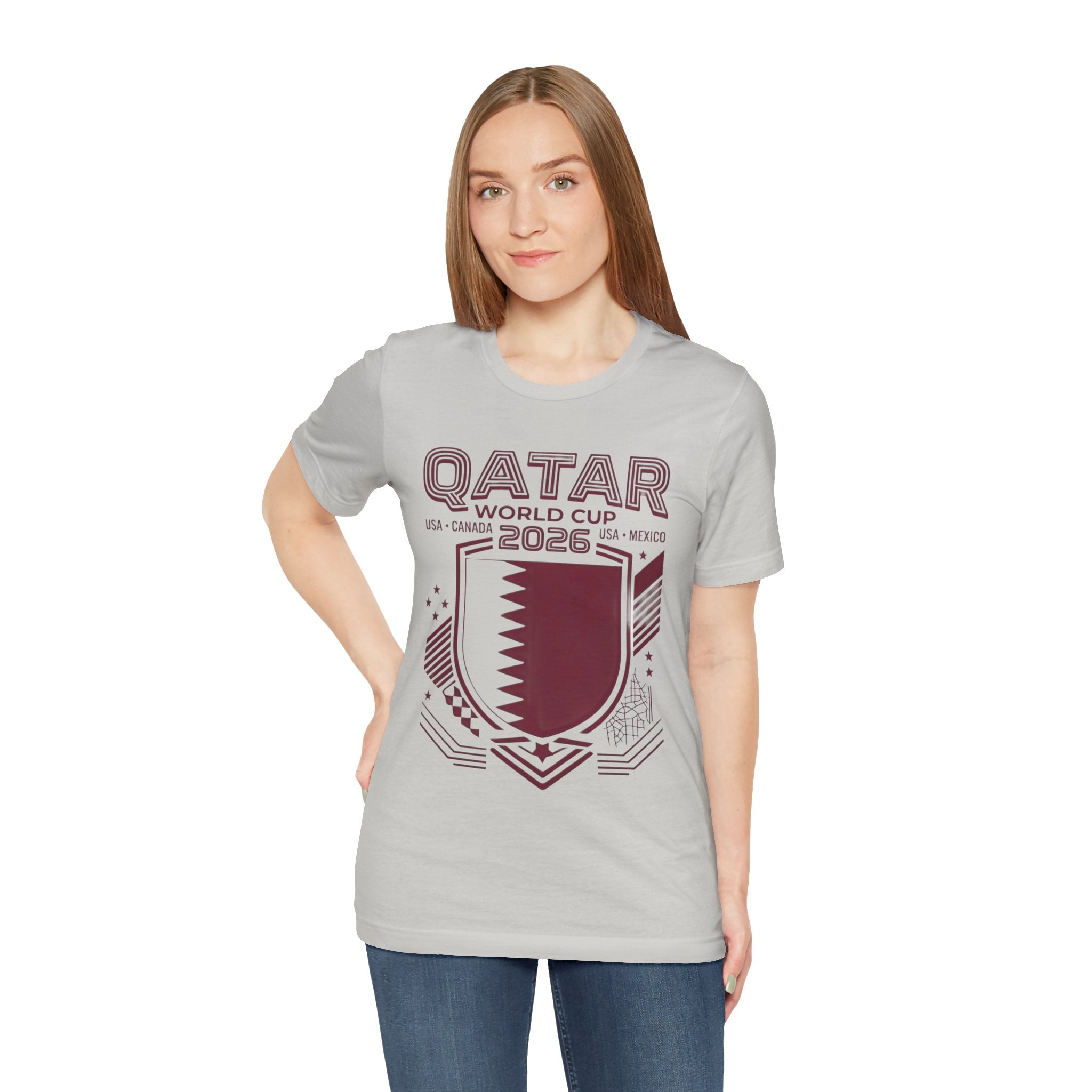 Camiseta del Mundial de Catar 2026 | Escudo de fútbol de Catar, EE. UU., Canadá, México